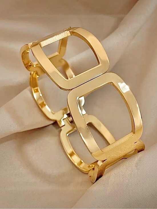 Jewelry - GOLD PLATED HINGED HOLLOW SQUARE BUCKLE LINK CHAIN WIDE BRACELET
